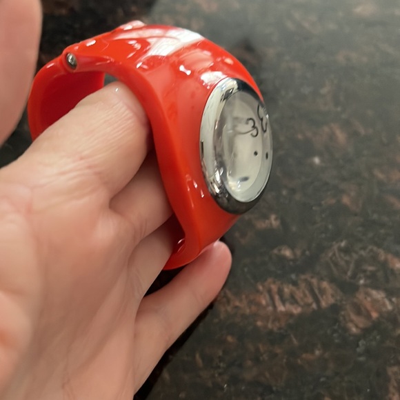 Quartz Japan Movement Unique Orange Acrylic Plastic Hinge Thick Cuff Watch - Picture 3 of 9